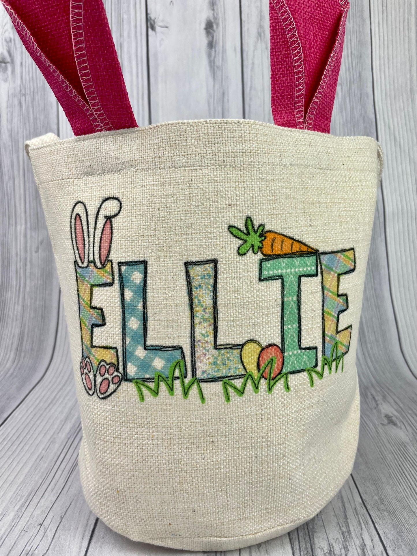 Personalized Linen Easter Basket, Easter Bag, Name, Custom Easter Basket, Gift, Bunny Ear Basket