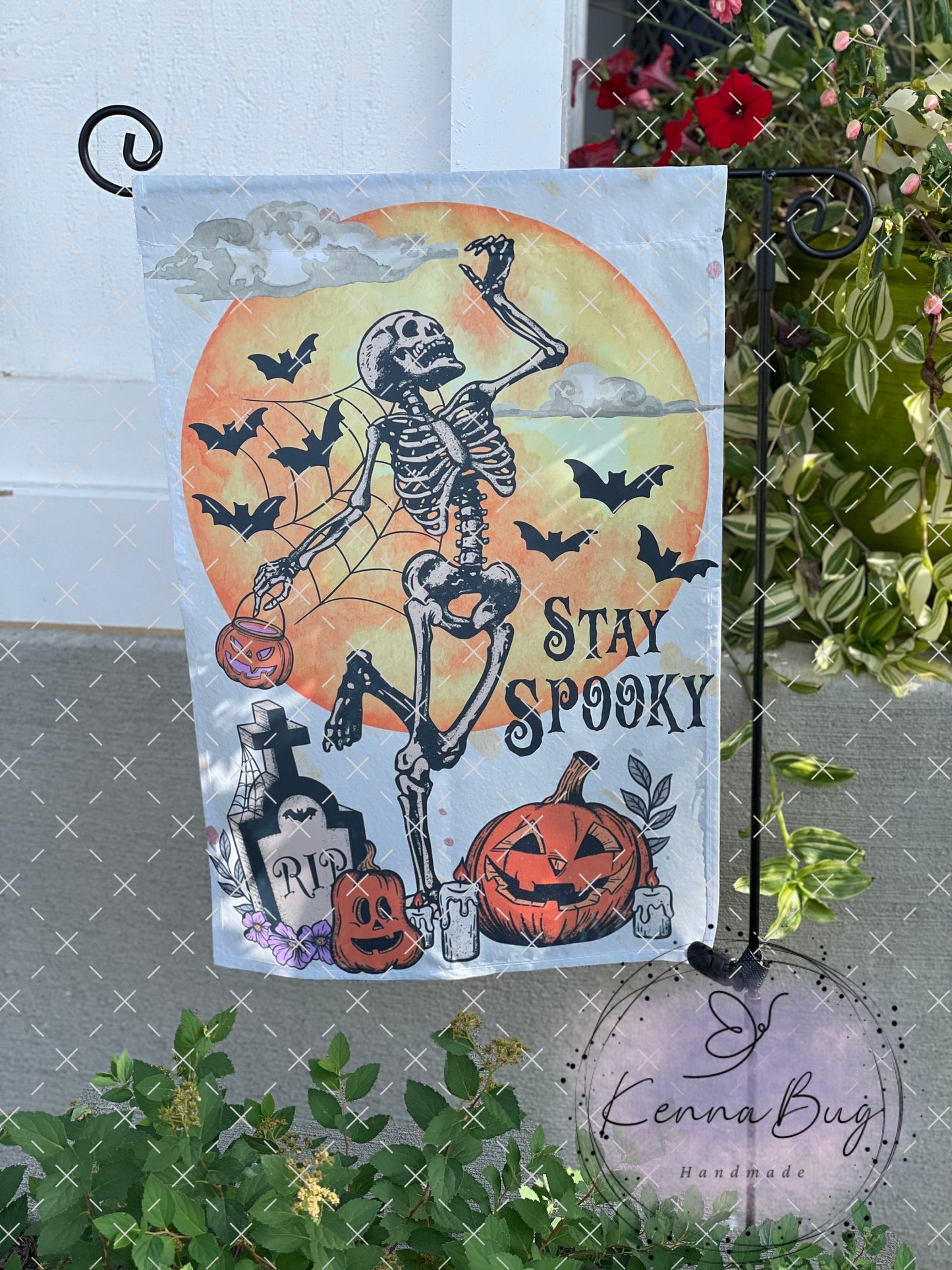 Stay Spooky, Garden Flag, Halloween, Skeleton, Bats, Pumpkin, Yard Flag