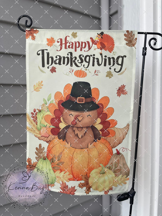 Happy Thanksgiving, Garden Flag, Turkey, Holiday flag, Yard Flag