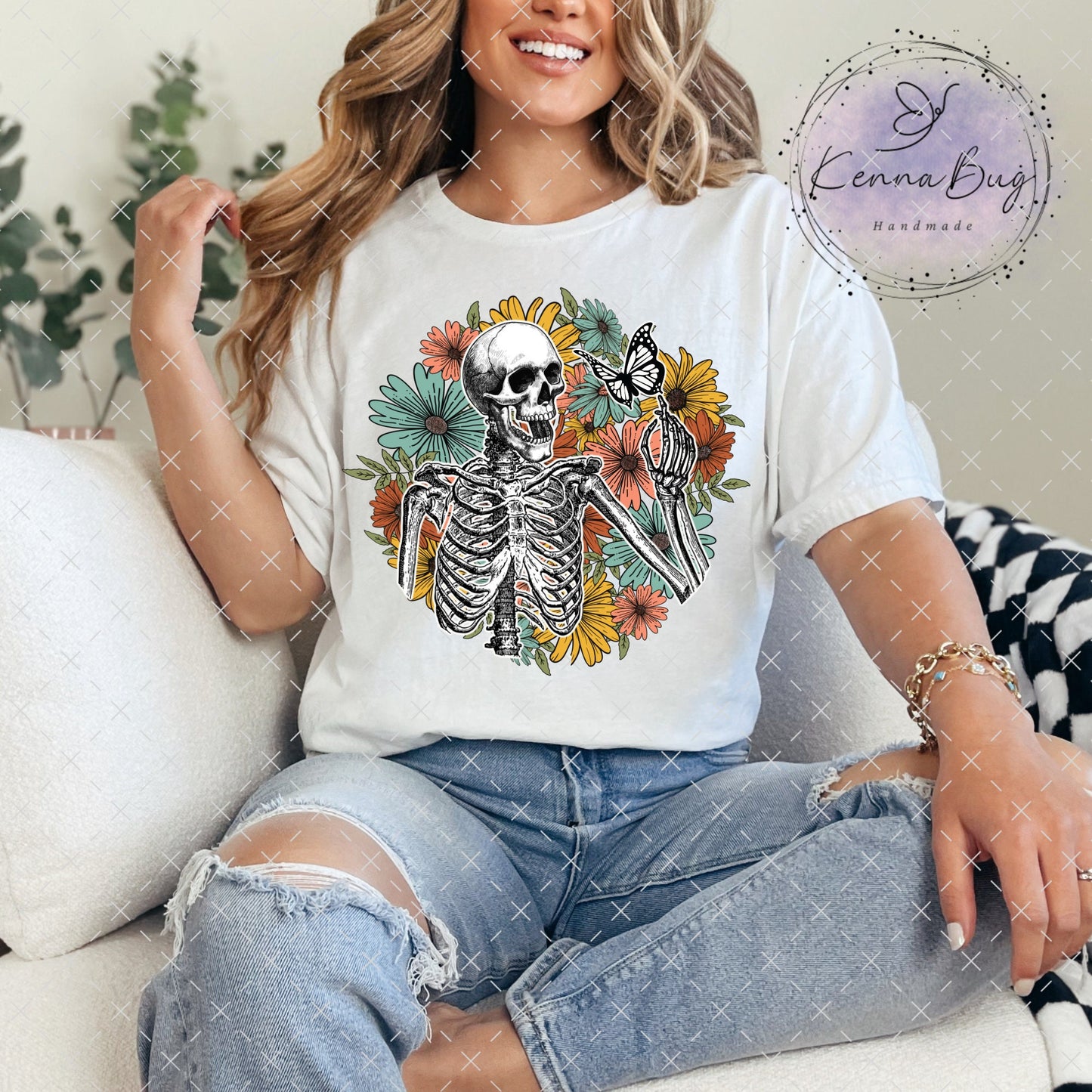 Floral Skeleton, DTF Transfer, Ready to Press, Shirt Transfer, Heat Transfer, Direct to film Transfer