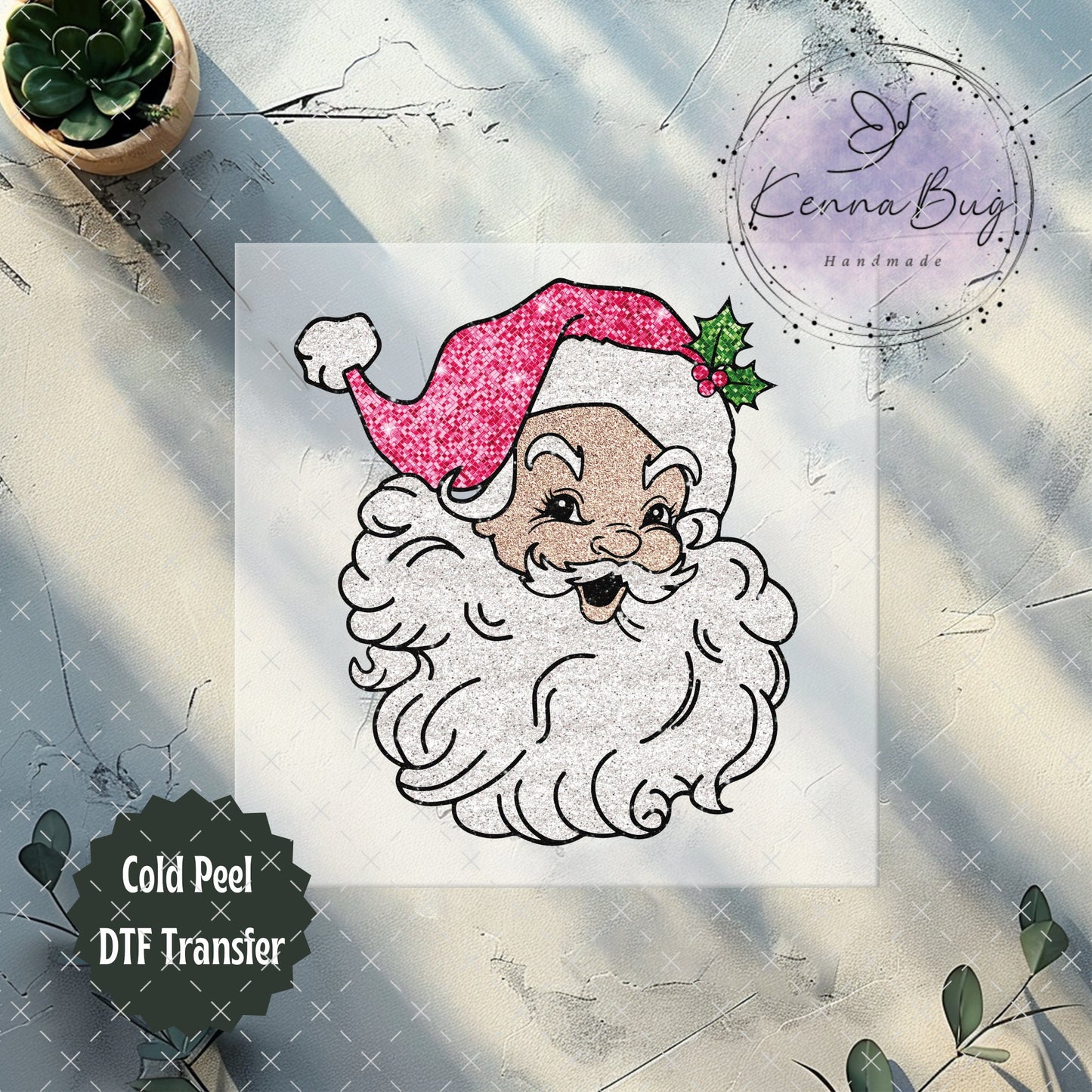 Santa, Christmas, Retro Pink Santa, DTF Transfer, Ready to Press, Shirt Transfer, Heat Transfer, Direct to film Transfer