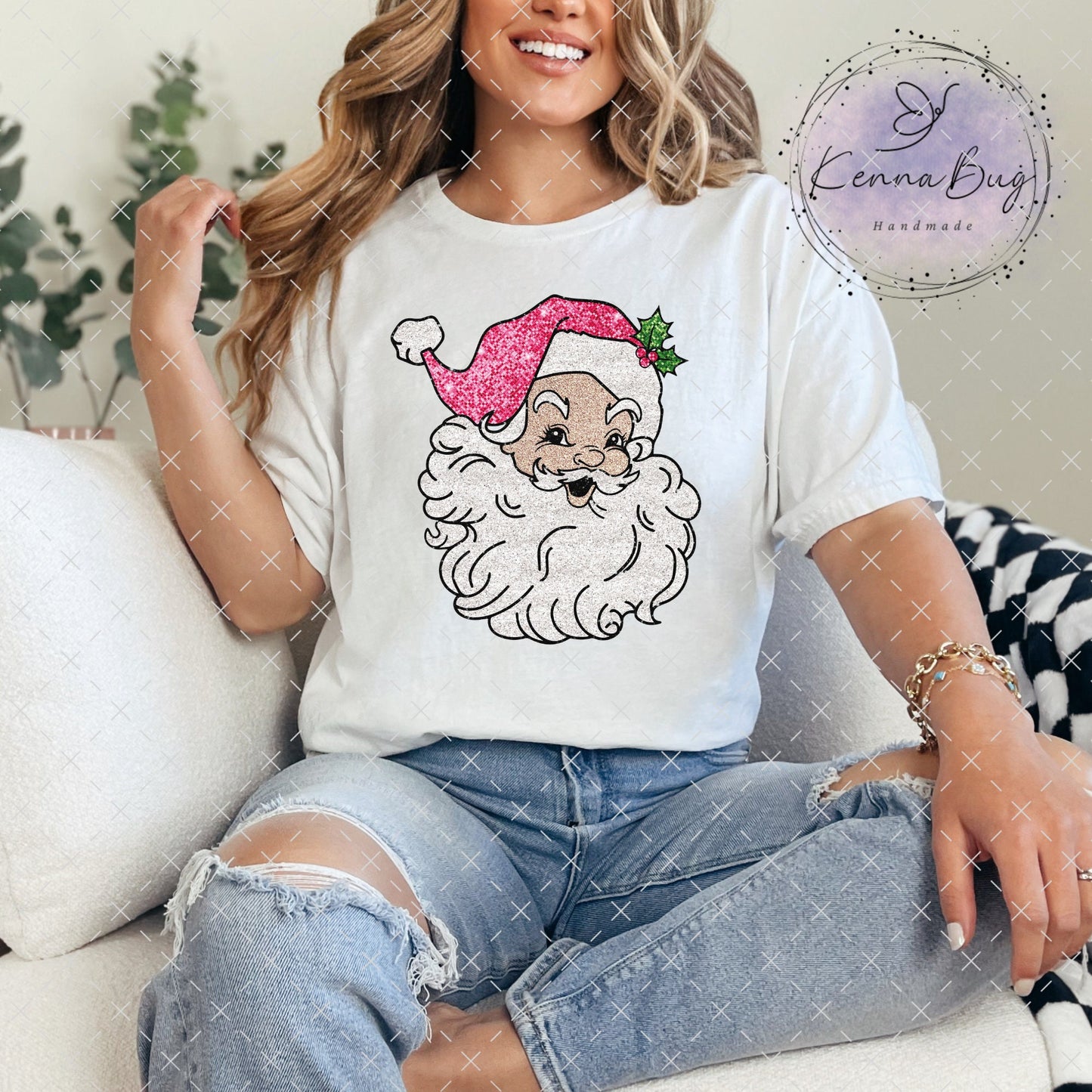 Santa, Christmas, Retro Pink Santa, DTF Transfer, Ready to Press, Shirt Transfer, Heat Transfer, Direct to film Transfer