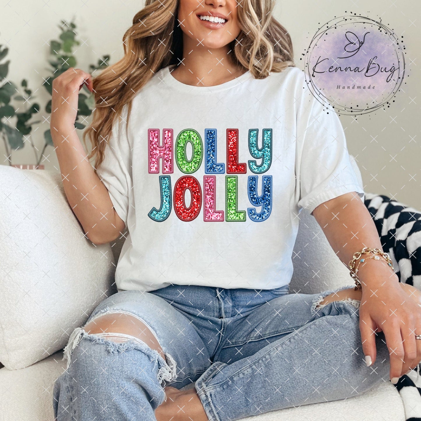 Holly Jolly, Faux Sequin, DTF Transfer, Ready to Press, Shirt Transfer, Heat Transfer, Direct to film Transfer