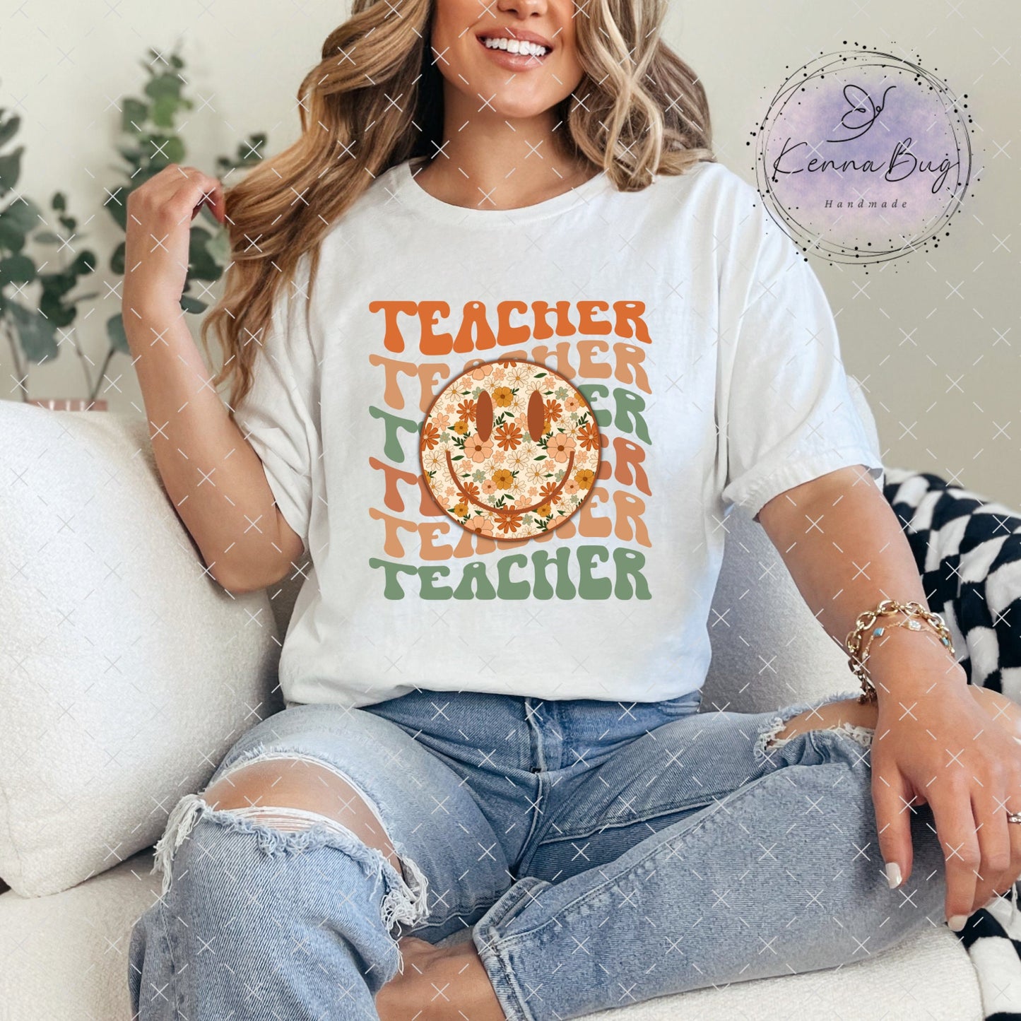 Retro Teacher, Smiley face, DTF Transfer, Ready to Press, Shirt Transfer, Heat Transfer, Direct to film Transfer