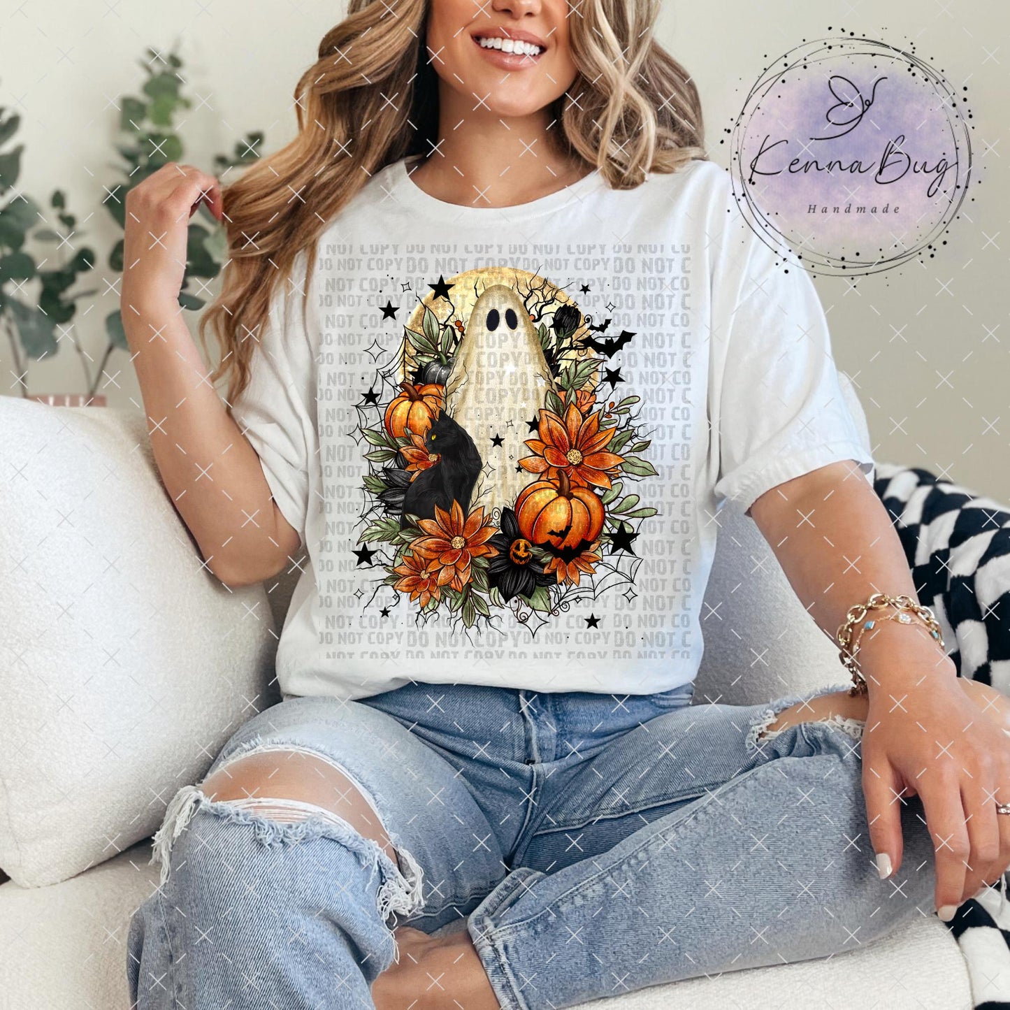 Floral Ghost, Pumpkin, Halloween, DTF Transfer, Ready to Press, Shirt Transfer, Heat Transfer, Direct to film Transfer