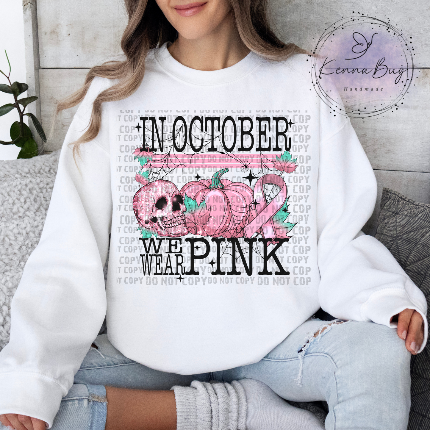 In October We Wear Pink, Skull, Pumpkin, DTF Transfer, Ready to Press, Shirt Transfer, Heat Transfer, Direct to film Transfer