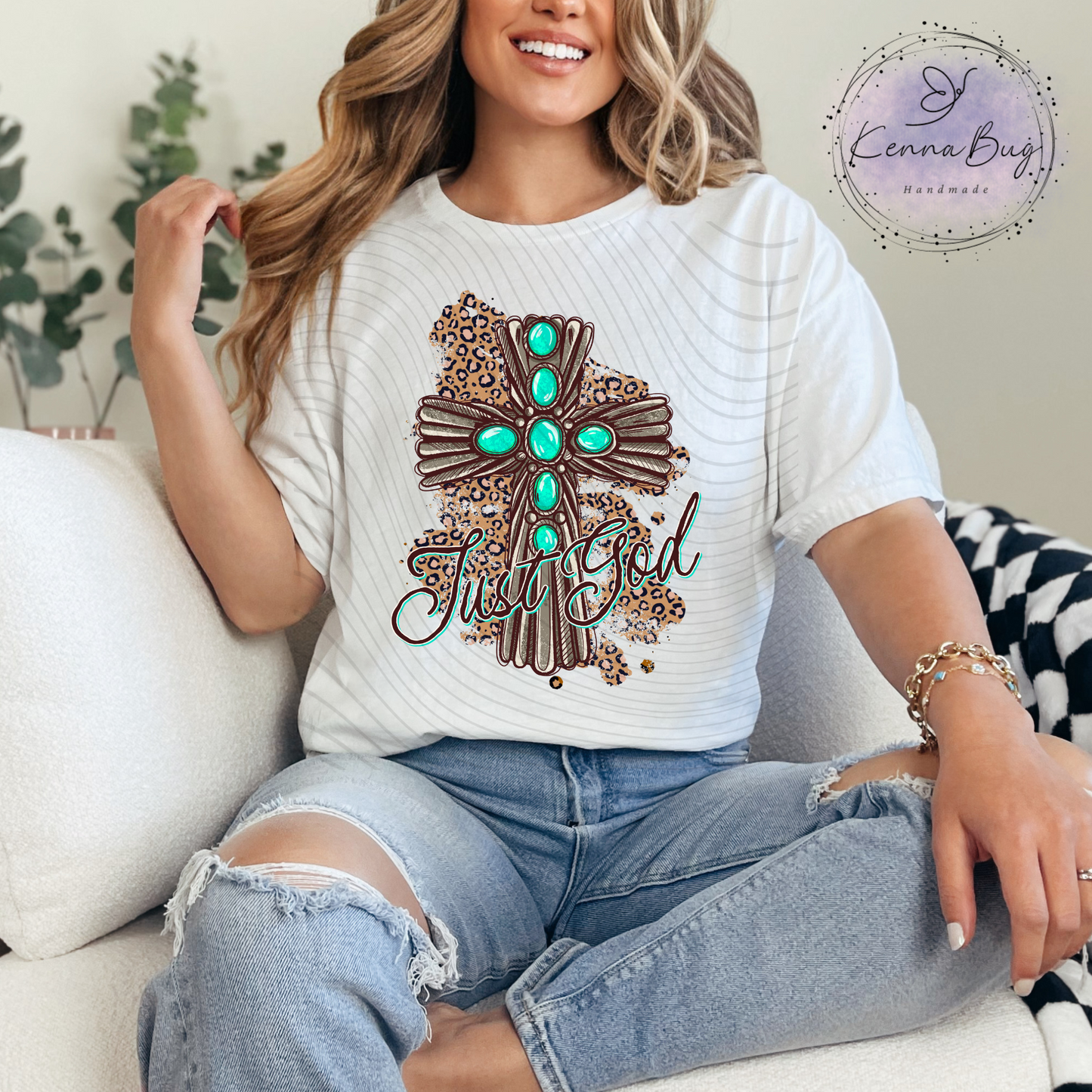 Just God, Leopard Print, Turquoise, Religious, Cross, DTF Transfer, Ready to Press, Shirt Transfer, Heat Transfer, Direct to film Transfer