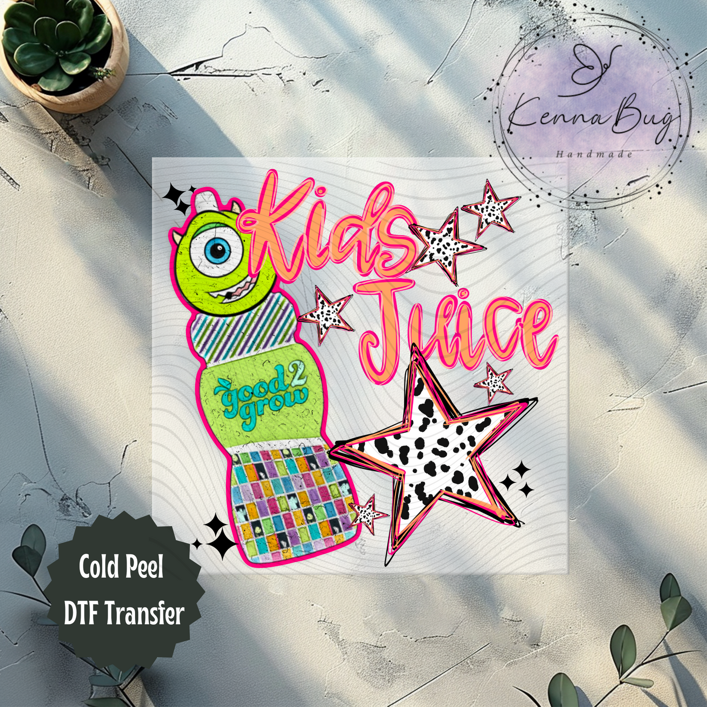 Kid Juice, One Eyed Monster, DTF Transfer, Ready to Press, Shirt Transfer, Heat Transfer, Direct to film Transfer