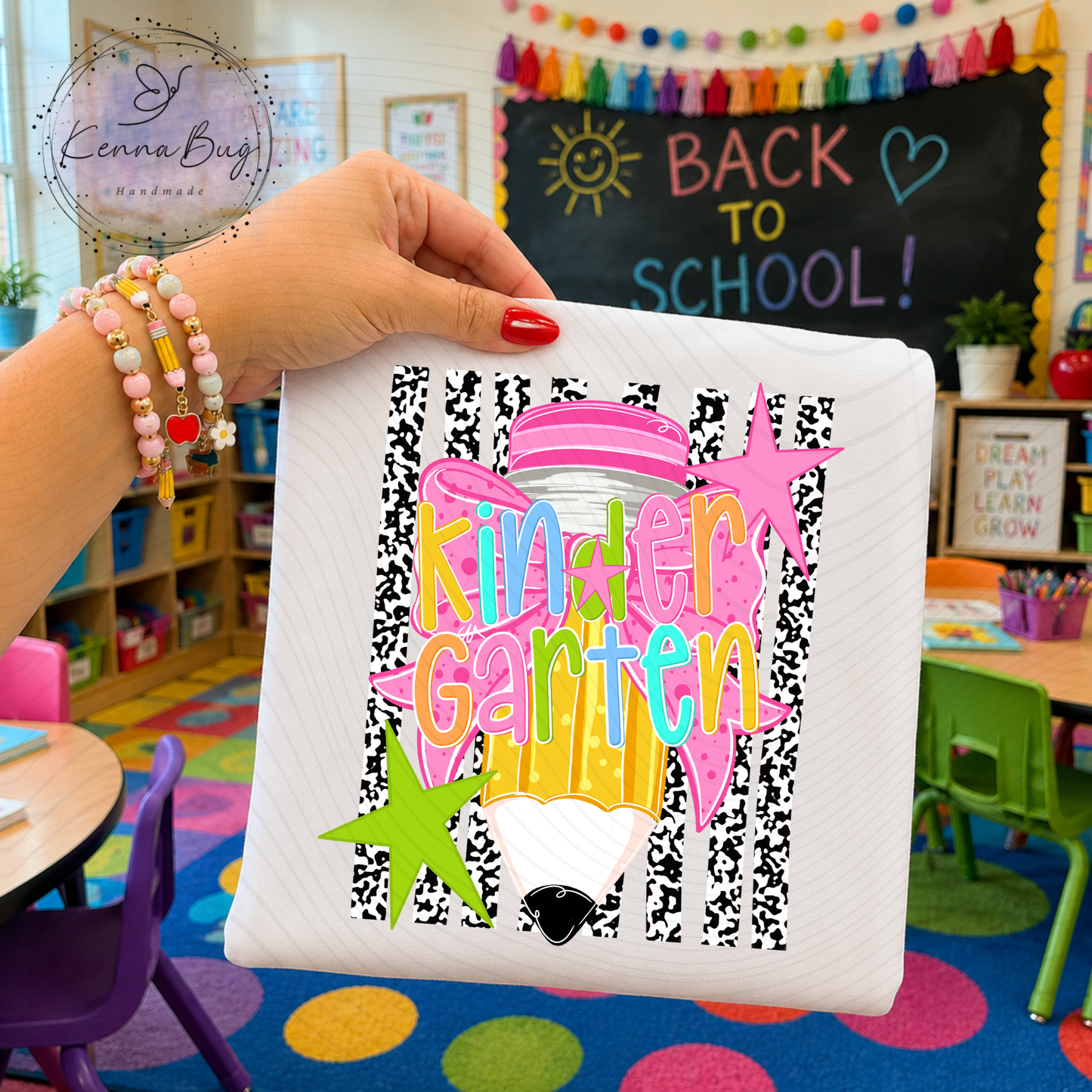Kindergarten, Back to School, Pencil, Bow, DTF Transfer, Ready to Press, Shirt Transfer, Heat Transfer, Direct to film Transfer