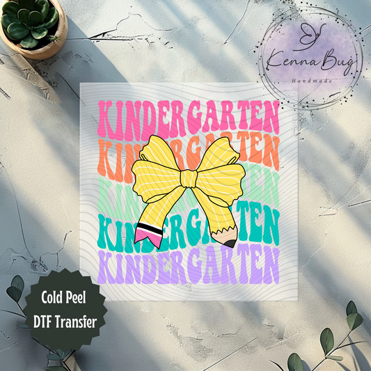 Kindergarten, Pencil Bow, Back to School, DTF Transfer, Ready to Press, Shirt Transfer, Heat Transfer, Direct to film Transfer