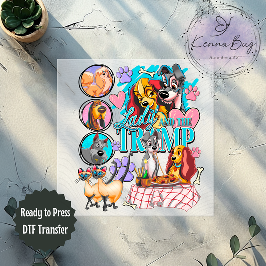 Lady and the Tramp, Classic Cartoon, DTF Transfer, Ready to Press, Shirt Transfer, Heat Transfer, Direct to film Transfer