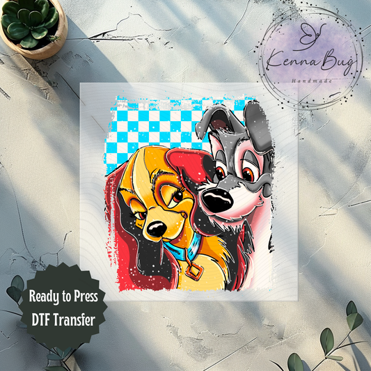 Lady and the Tramp, Dogs, Classic Cartoon, DTF Transfer, Ready to Press, Shirt Transfer, Heat Transfer, Direct to film Transfer