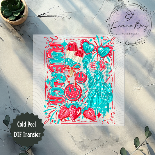 America, USA, Liberty, Bomb Pop, Retro, 4th of July, DTF Transfer, Ready to Press, Shirt Transfer, Heat Transfer, Direct to film Transfer