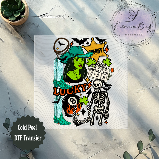 Lucky Ghoul, Skeleton, Bats, Halloween, Spooky, DTF Transfer, Ready to Press, Shirt Transfer, Heat Transfer, Direct to film Transfer