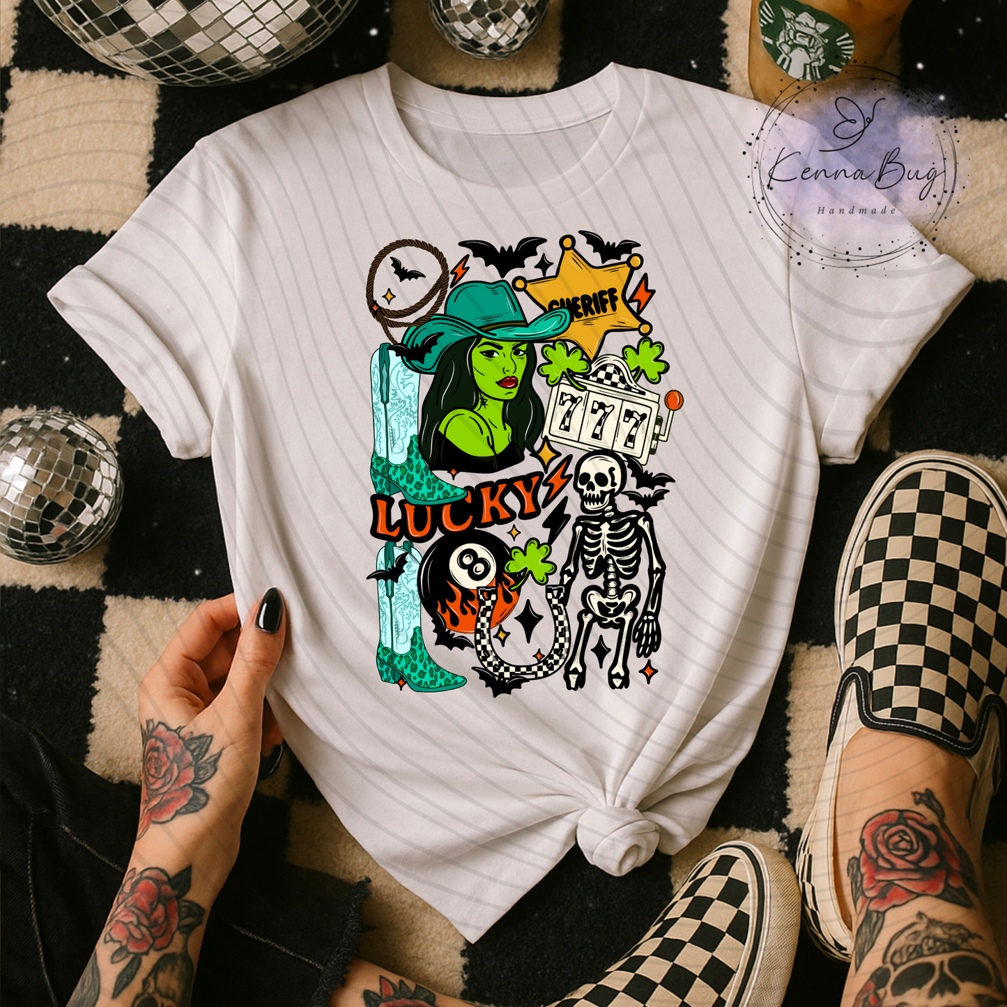Lucky Ghoul, Skeleton, Bats, Halloween, Spooky, DTF Transfer, Ready to Press, Shirt Transfer, Heat Transfer, Direct to film Transfer