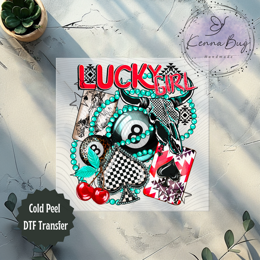 Lucky Girl, Spade, Eight Ball, Bull Skull, Cherry, Western, DTF Transfer, Ready to Press, Shirt Transfer, Heat Transfer, Direct to film Transfer