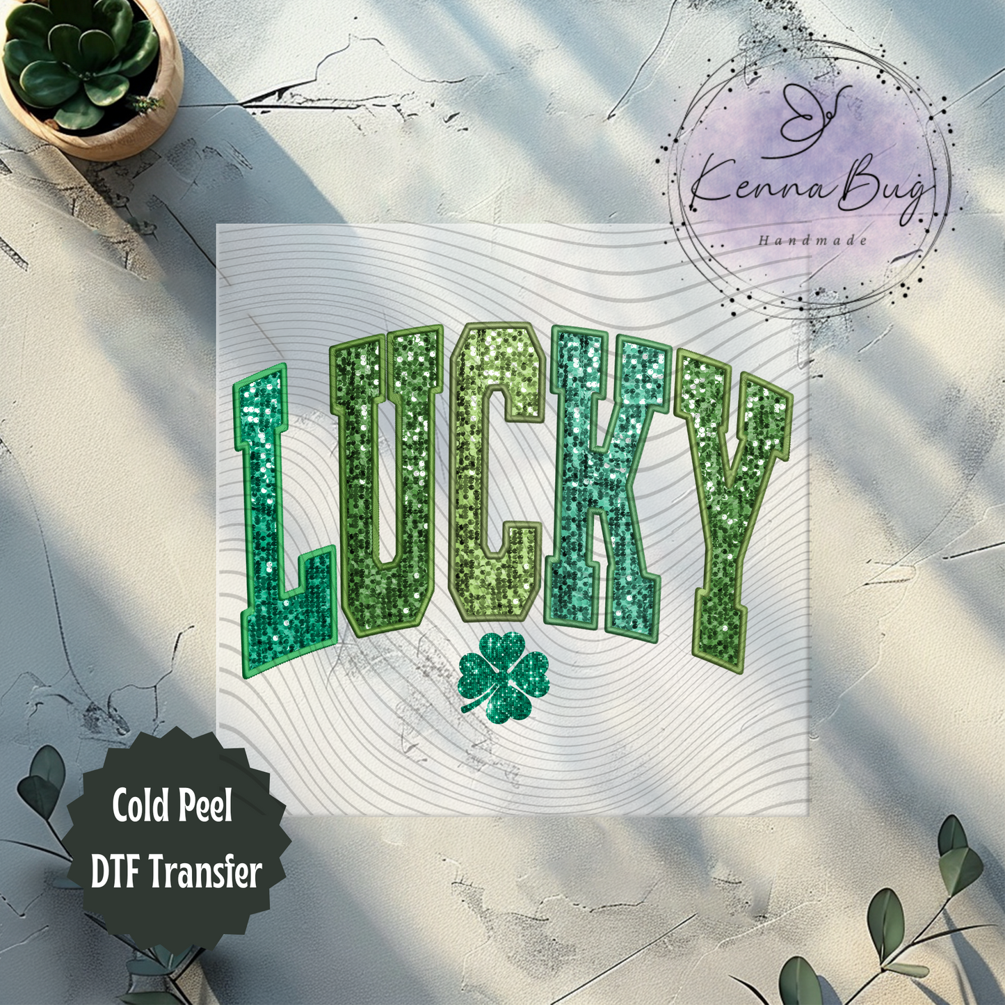 Lucky, St Patrick's Day, Clover, Faux Sequins, Faux Embroidery, DTF Transfer, Ready to Press, Shirt Transfer, Heat Transfer, Direct to film Transfer