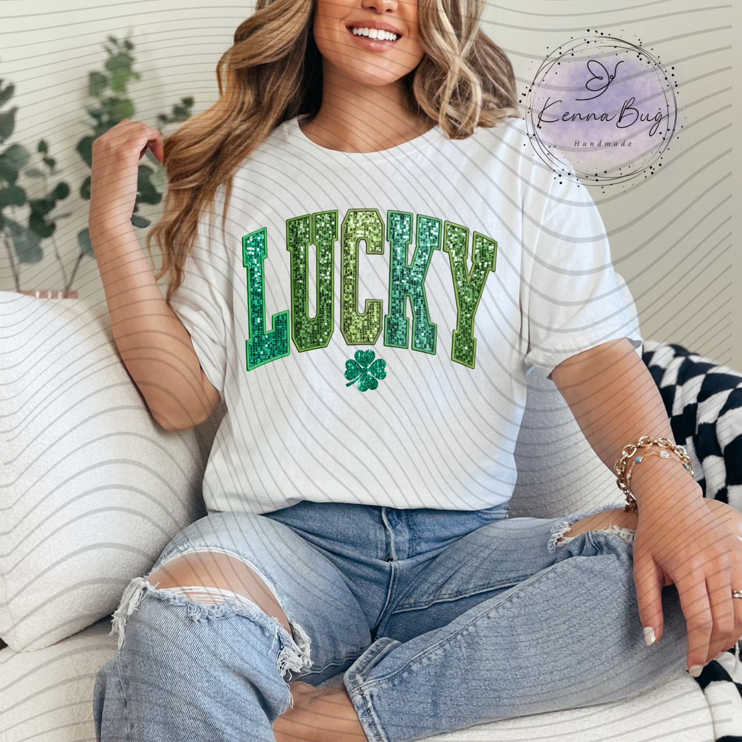 Lucky, St Patrick's Day, Clover, Faux Sequins, Faux Embroidery, DTF Transfer, Ready to Press, Shirt Transfer, Heat Transfer, Direct to film Transfer