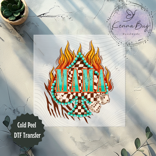 Mama, Checkered Spade, Flames, Western, DTF Transfer, Ready to Press, Shirt Transfer, Heat Transfer, Direct to film Transfer