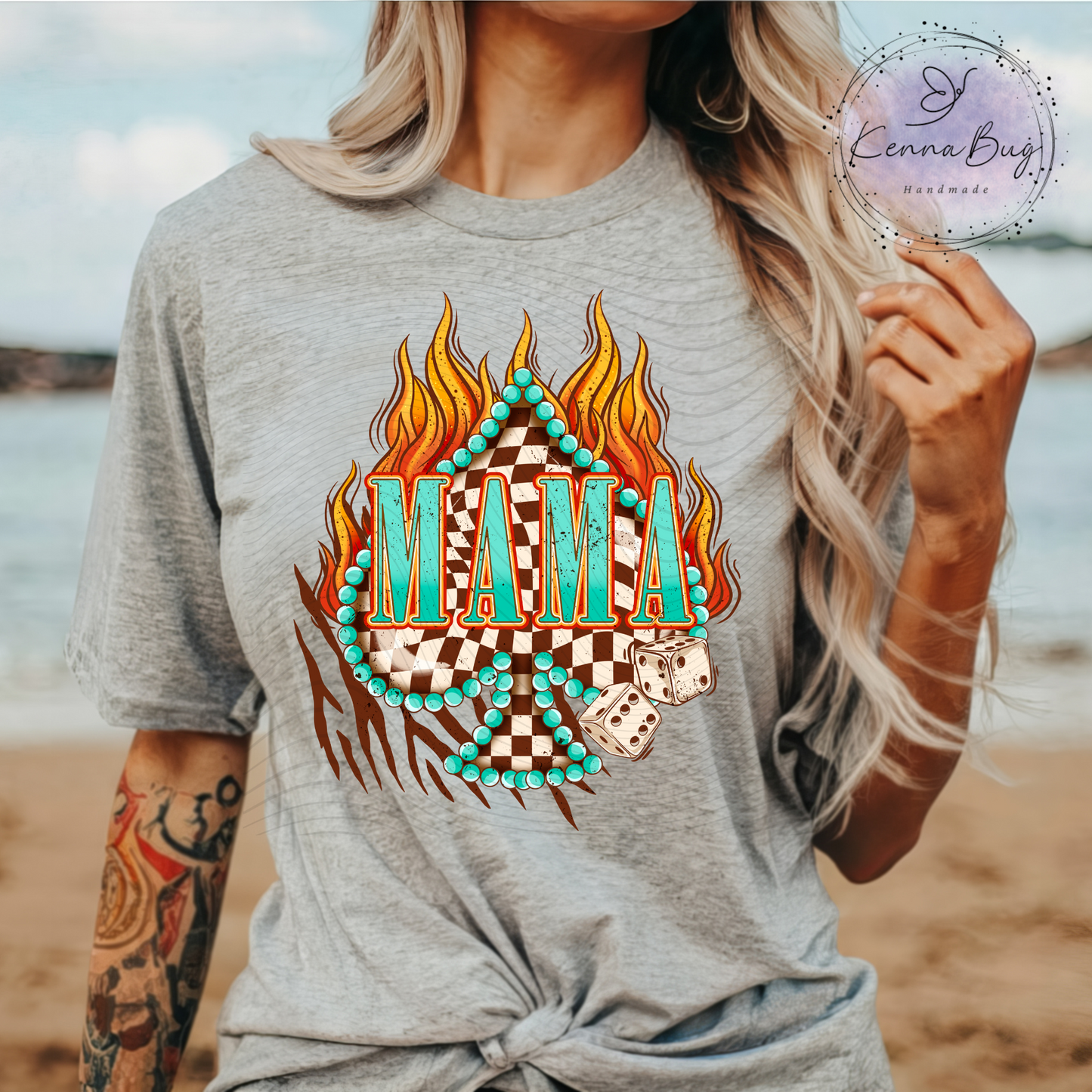 Mama, Checkered Spade, Flames, Western, DTF Transfer, Ready to Press, Shirt Transfer, Heat Transfer, Direct to film Transfer