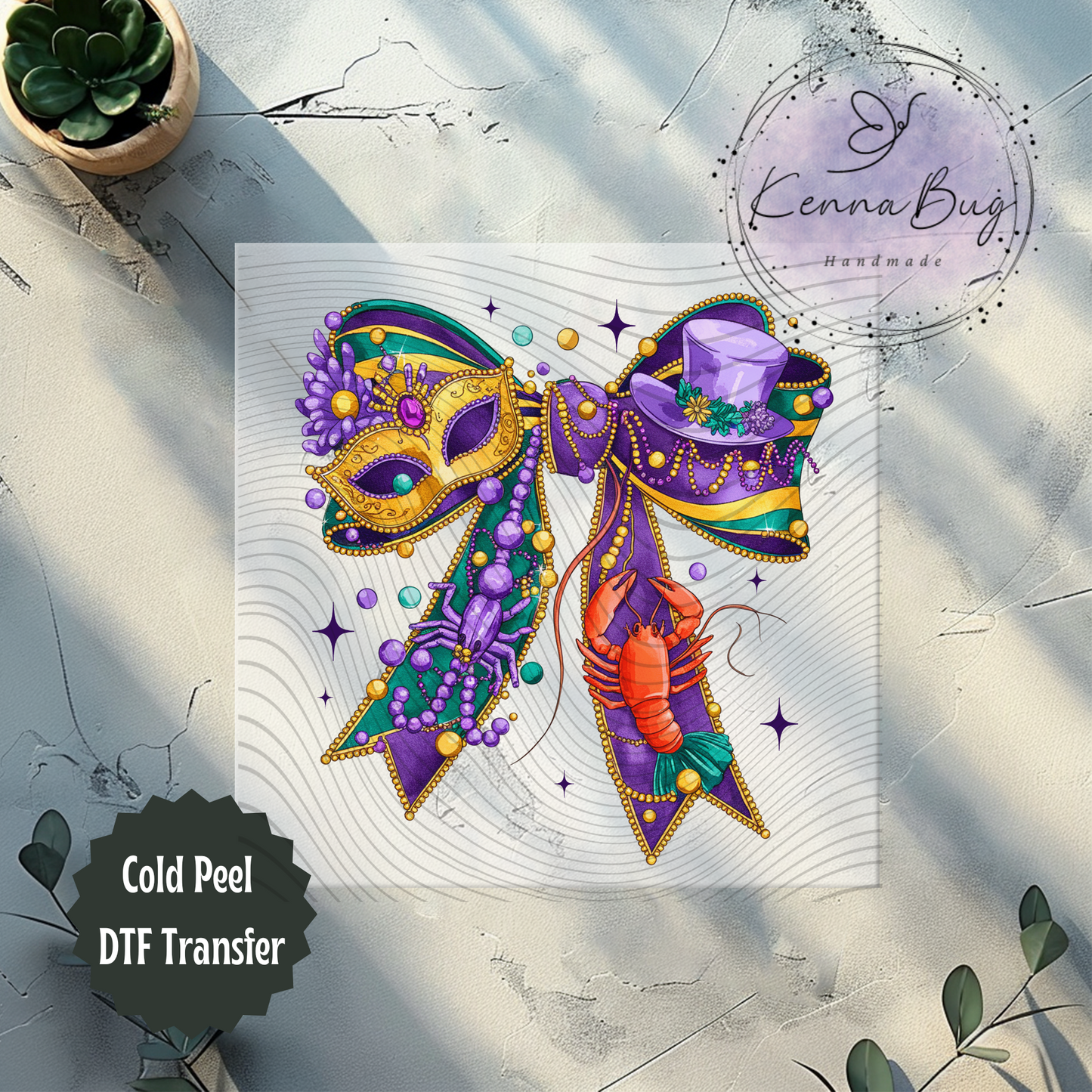 Mardi Gras Bow, New Orleans, DTF Transfer, Ready to Press, Shirt Transfer, Heat Transfer, Direct to film Transfer