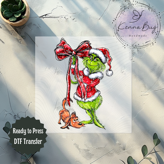 Christmas Mean One, Max, Bow, DTF Transfer, Ready to Press, Shirt Transfer, Heat Transfer, Direct to film Transfer