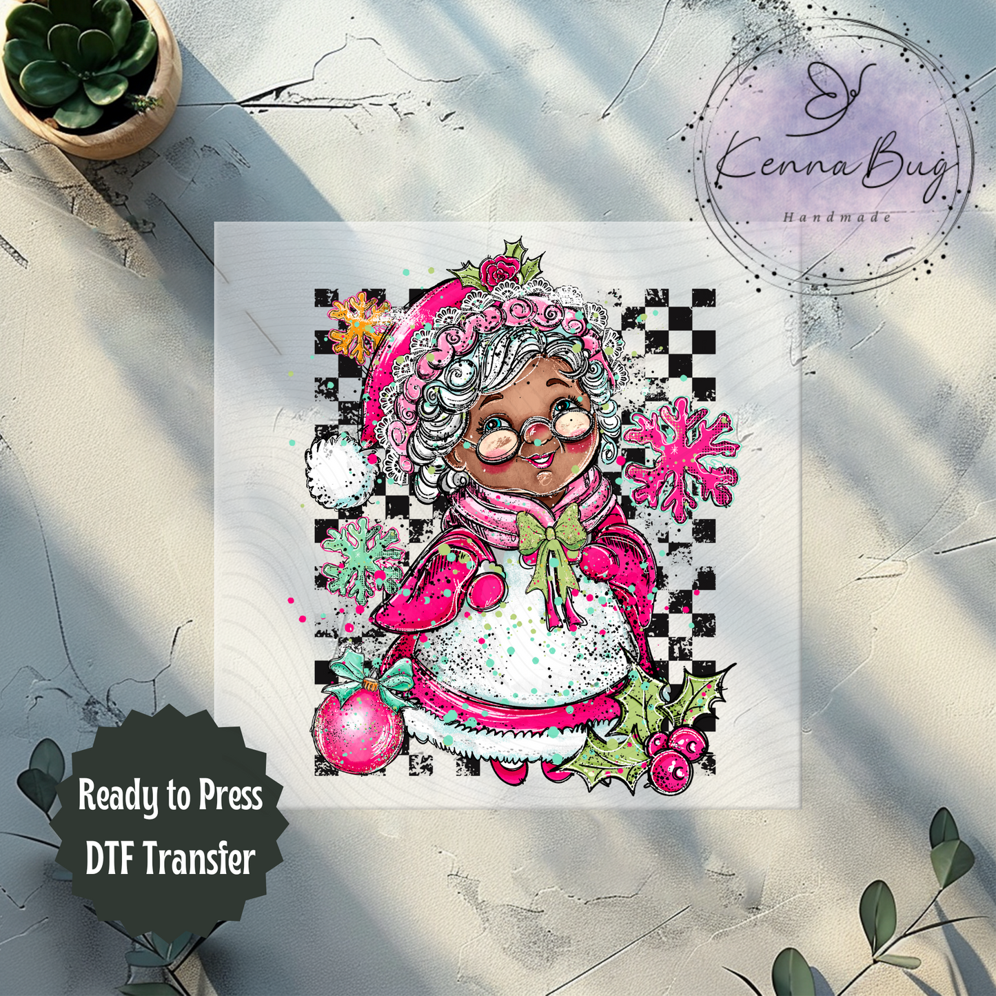 Mrs. Claus Doodle, Dark Skin, Christmas, DTF Transfer, Ready to Press, Shirt Transfer, Heat Transfer, Direct to film Transfer