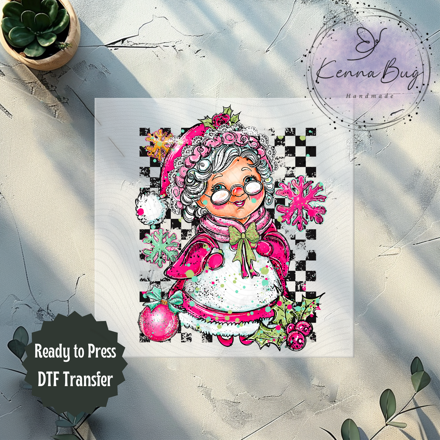 Mrs. Claus Doodle, Christmas, DTF Transfer, Ready to Press, Shirt Transfer, Heat Transfer, Direct to film Transfer