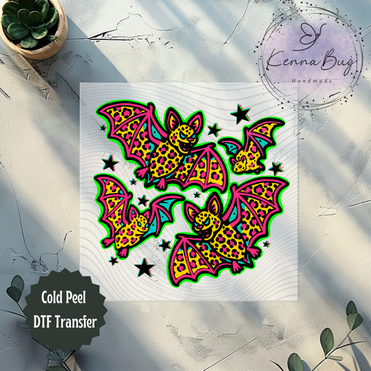 Neon Bats, Halloween, Spooky, DTF Transfer, Ready to Press, Shirt Transfer, Heat Transfer, Direct to film Transfer
