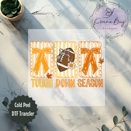 Football, Touchdown Season, Coquette, Orange, DTF Transfer, Ready to Press, Shirt Transfer, Heat Transfer, Direct to film Transfer