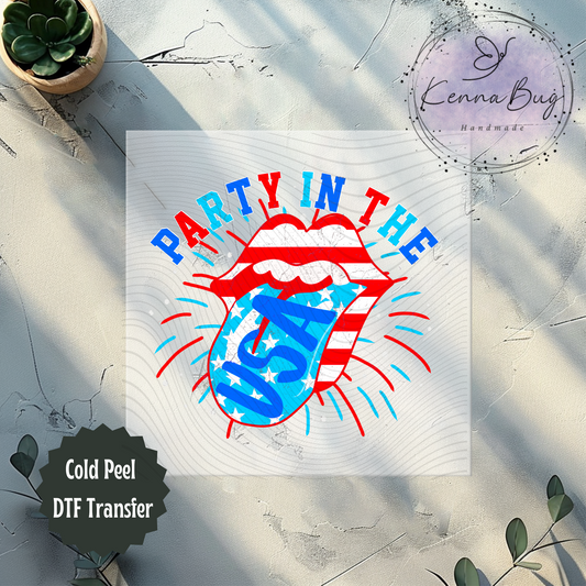 Party in the USA, America, Retro Look, 4th Of July, Patriotic, DTF Transfer, Ready to Press, Shirt Transfer, Heat Transfer, Direct to film Transfer