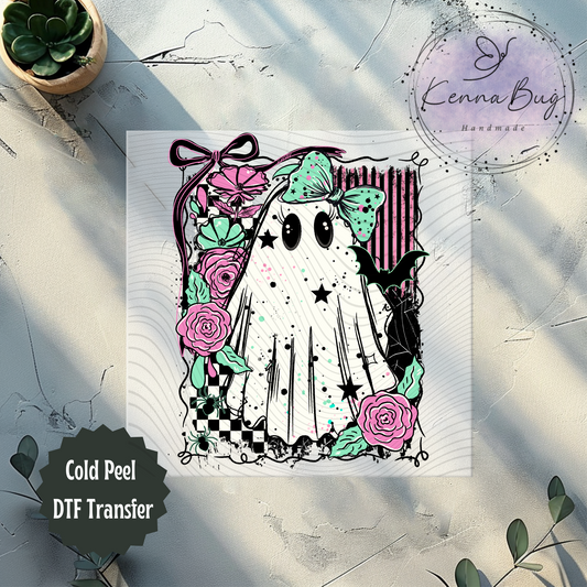 Pastel Ghost, Floral, Halloween, DTF Transfer, Ready to Press, Shirt Transfer, Heat Transfer, Direct to film Transfer