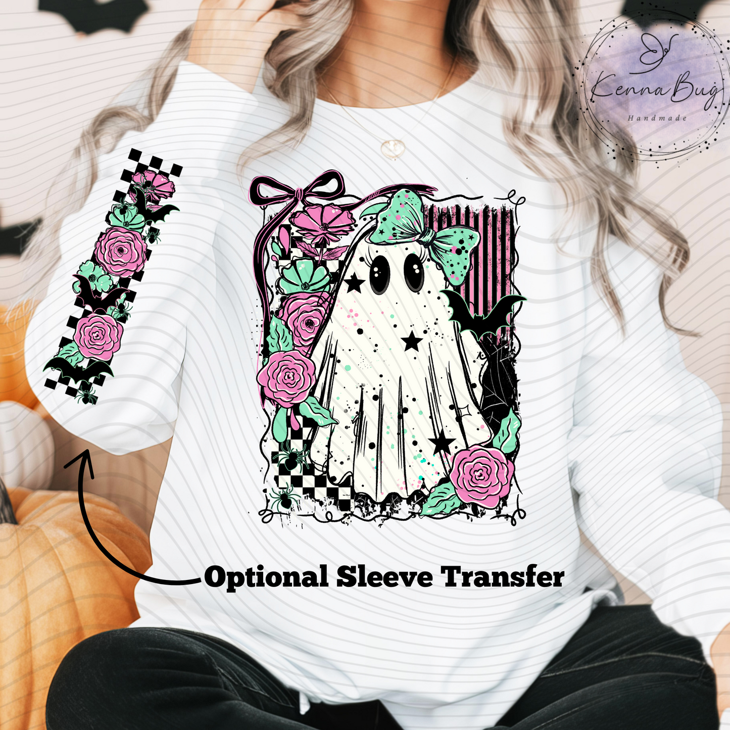 Pastel Ghost, Floral, Halloween, DTF Transfer, Ready to Press, Shirt Transfer, Heat Transfer, Direct to film Transfer