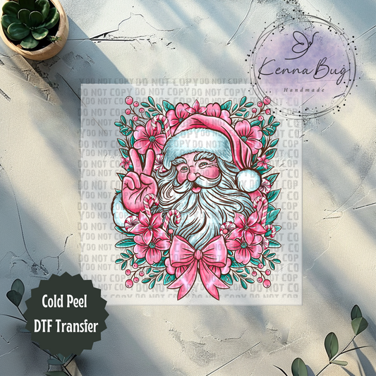 Peace Pink Santa, Christmas, DTF Transfer, Ready to Press, Shirt Transfer, Heat Transfer, Direct to film Transfer