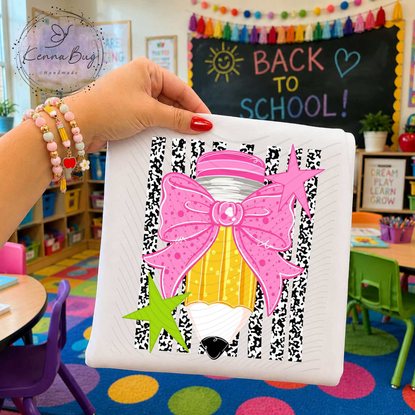 Back to School, Pencil, Bow, DTF Transfer, Ready to Press, Shirt Transfer, Heat Transfer, Direct to film Transfer