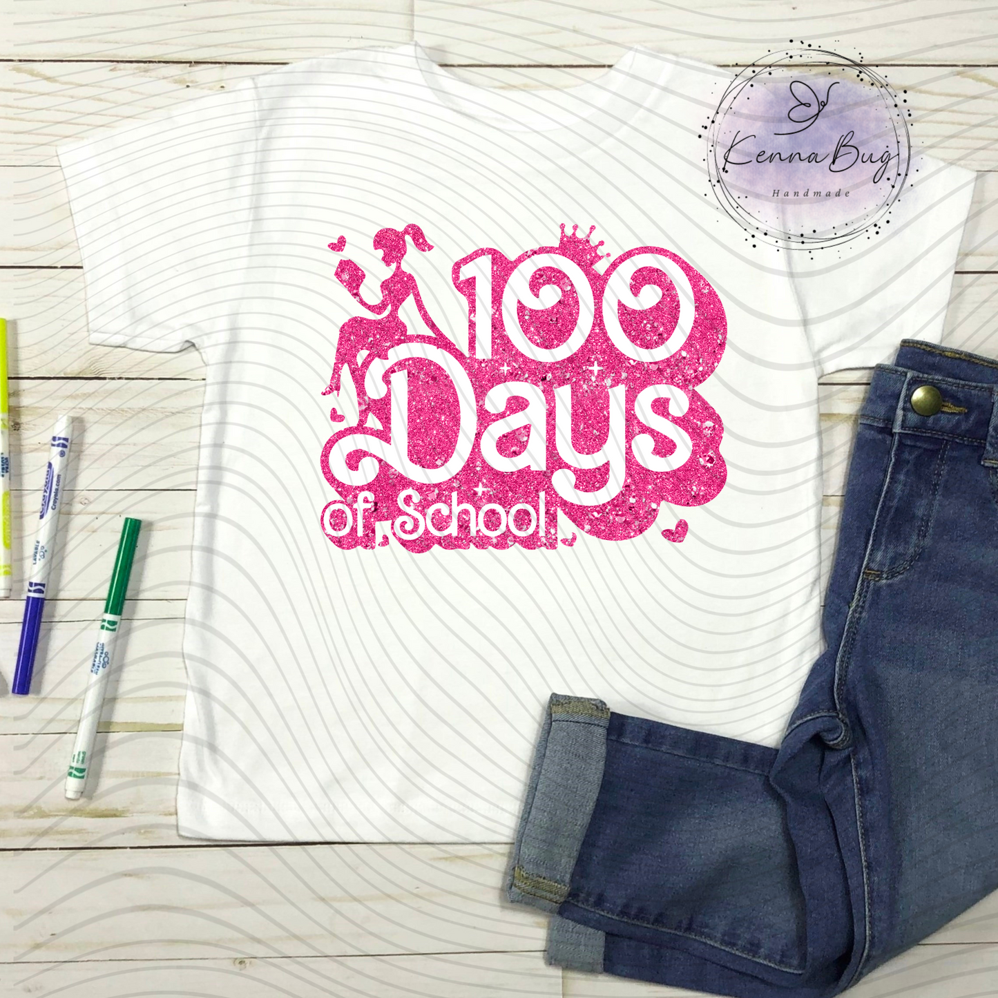 100 Days of School, Pink Faux Glitter, Barbie, DTF Transfer, Ready to Press, Shirt Transfer, Heat Transfer, Direct to film Transfer