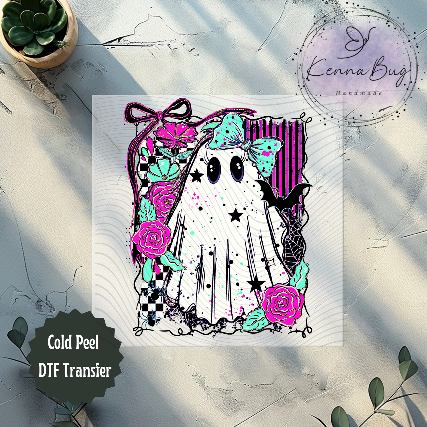 Pink Ghost, Floral, Halloween, DTF Transfer, Ready to Press, Shirt Transfer, Heat Transfer, Direct to film Transfer