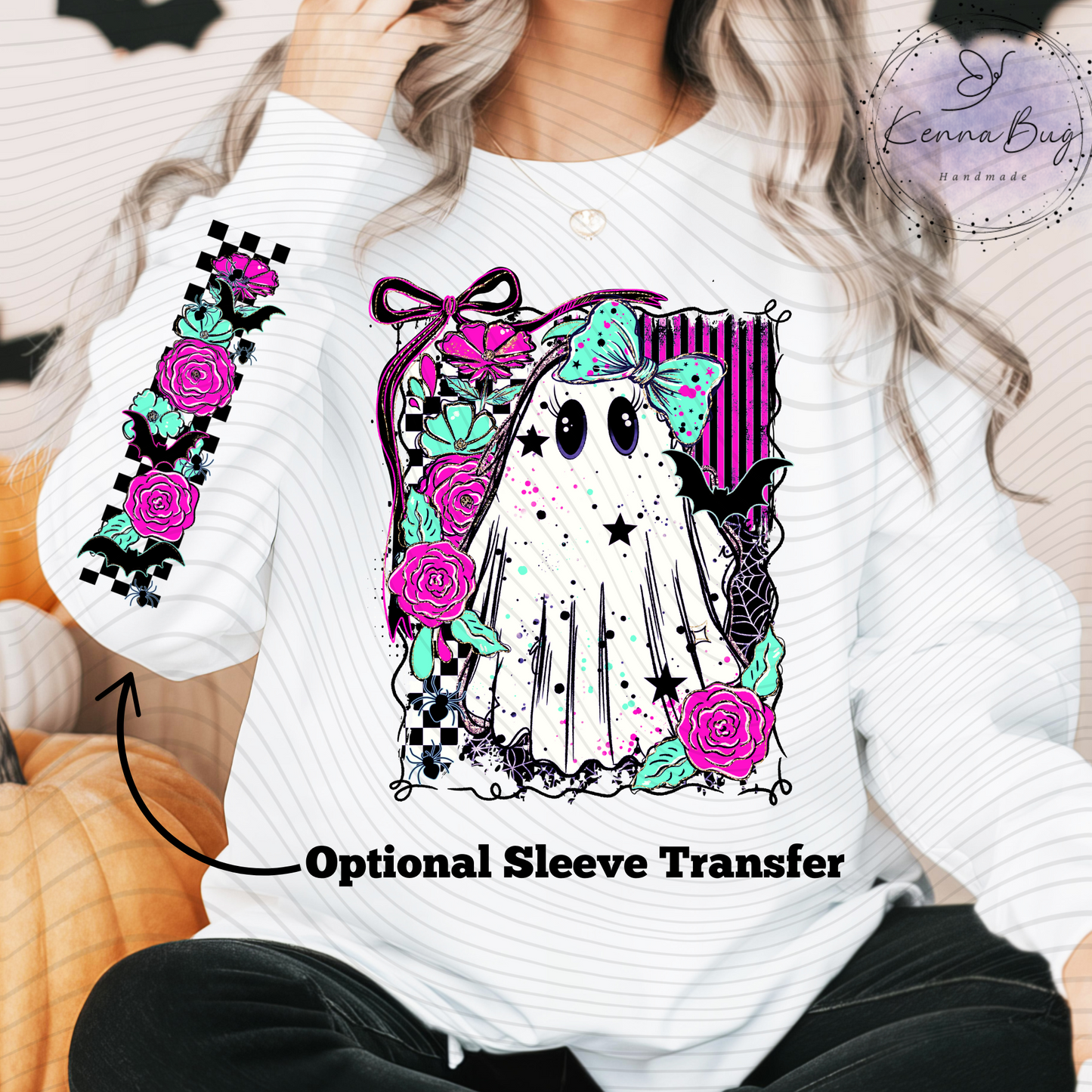 Pink Ghost, Floral, Halloween, DTF Transfer, Ready to Press, Shirt Transfer, Heat Transfer, Direct to film Transfer
