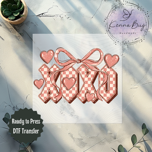 Checkered XOXO, Hearts, Valentine, DTF Transfer, Ready to Press, Shirt Transfer, Heat Transfer, Direct to film Transfer