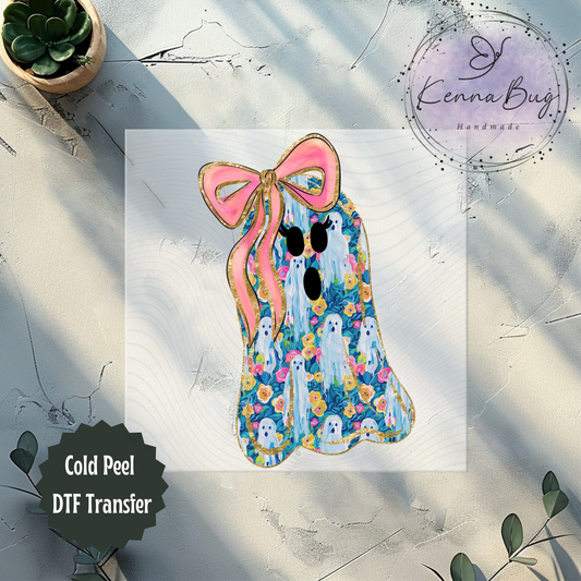 Floral Preppy Ghost, Halloween, DTF Transfer, Ready to Press, Shirt Transfer, Heat Transfer, Direct to film Transfer