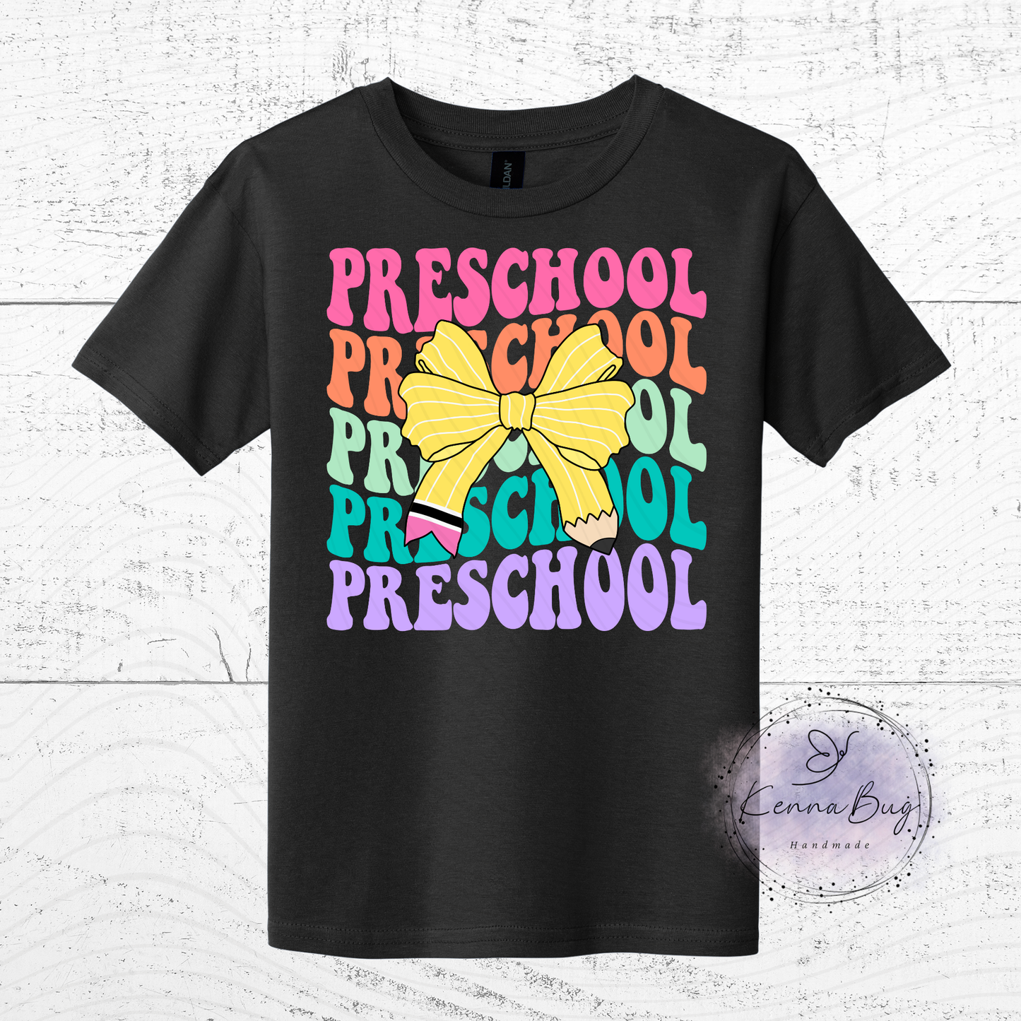 Preschool, Back to School, Pencil Bow, Custom T-Shirt, Pick your Color, Graphic Tee, Youth Gildan Soft Style, Kids