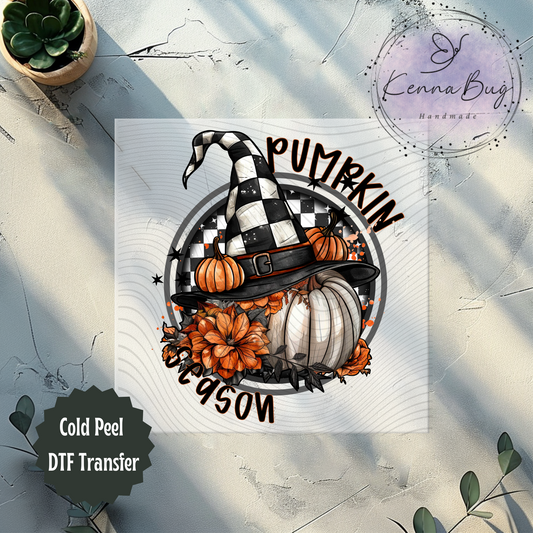 Pumpkin Season, Halloween, Fall, Checkered Witch Hat, DTF Transfer, Ready to Press, Shirt Transfer, Heat Transfer, Direct to film Transfer