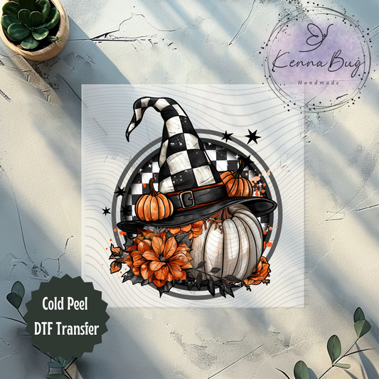 Pumpkin Season, Halloween, Fall, Checkered Witch Hat, No Words, DTF Transfer, Ready to Press, Shirt Transfer, Heat Transfer, Direct to film Transfer