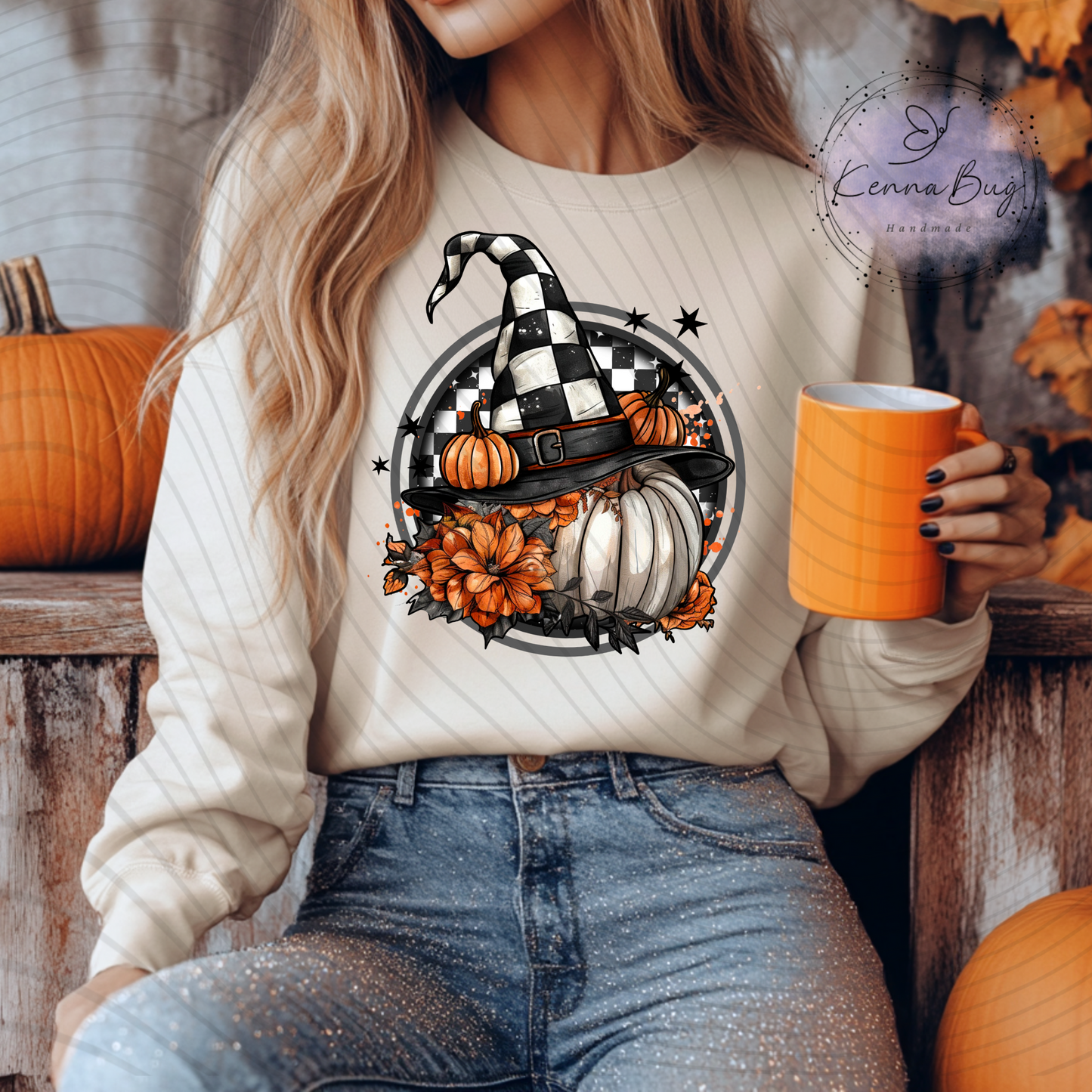 Pumpkin Season, Halloween, Fall, Checkered Witch Hat, No Words, DTF Transfer, Ready to Press, Shirt Transfer, Heat Transfer, Direct to film Transfer
