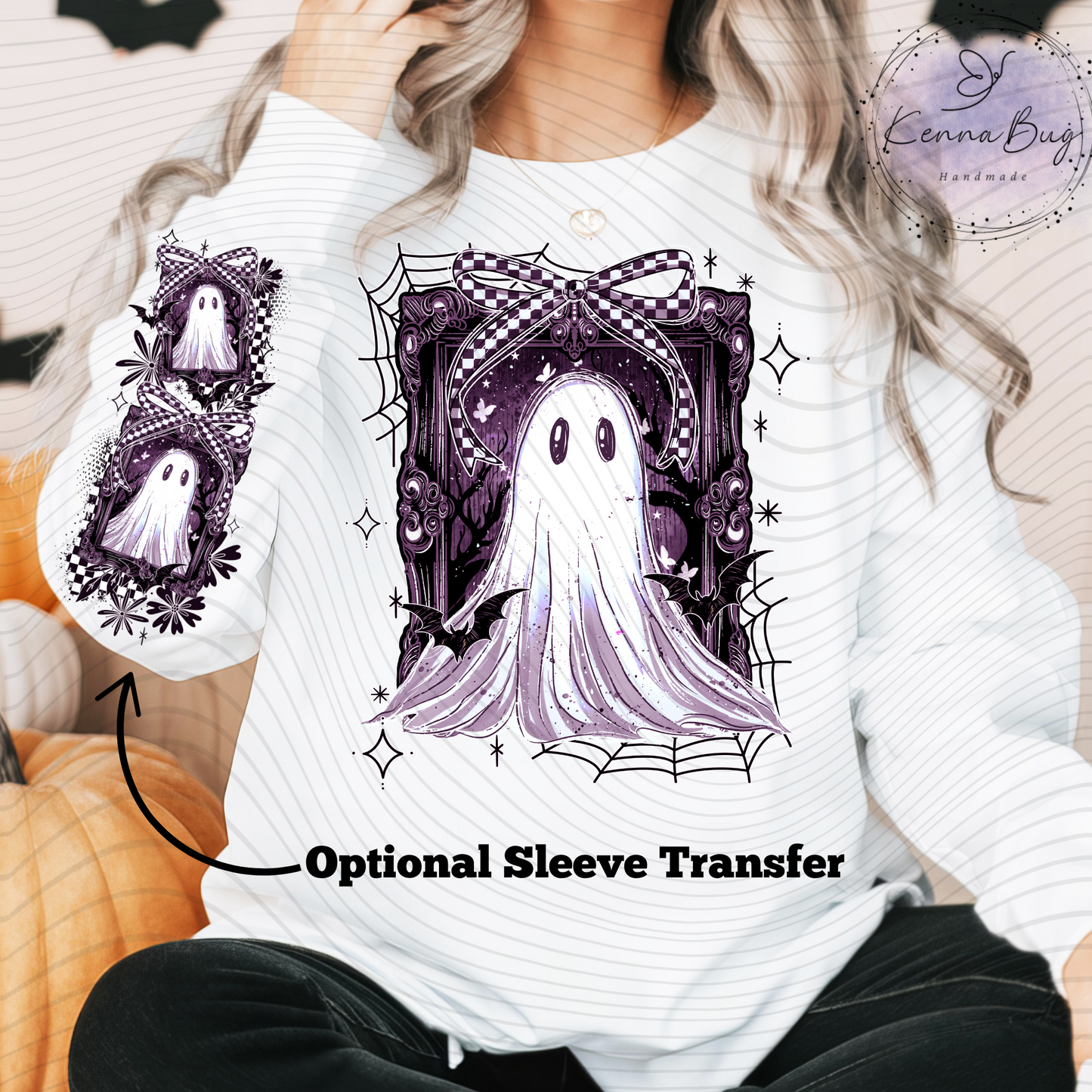 Purple Spooky Ghost,  Halloween, Checkered Bow, Bats, DTF Transfer, Ready to Press, Shirt Transfer, Heat Transfer, Direct to film Transfer