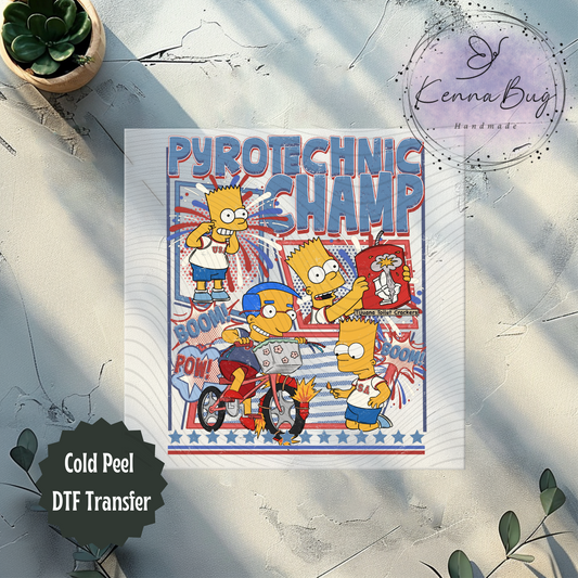 Pyrotechnic Champ, 4th Of July, Cartoon, DTF Transfer, Ready to Press, Shirt Transfer, Heat Transfer, Direct to film Transfer