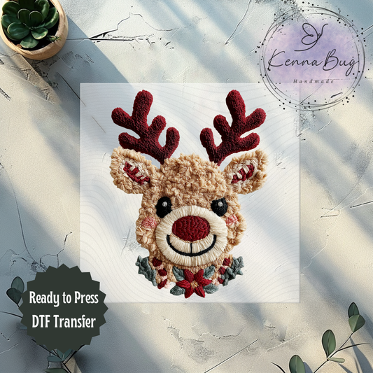Faux Yarn, Christmas Reindeer, DTF Transfer, Ready to Press, Shirt Transfer, Heat Transfer, Direct to film Transfer
