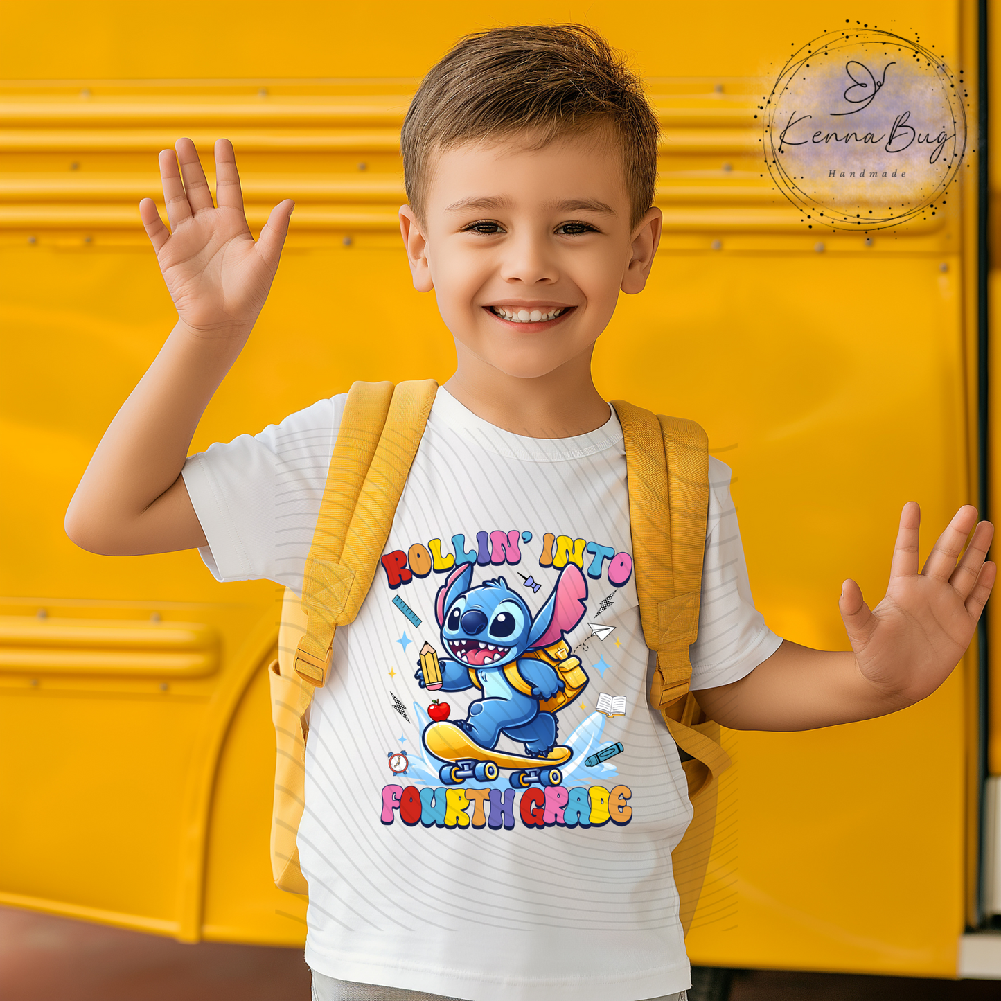 Rolling Into Fourth Grade, Stitch, Back to School, Skateboard, DTF Transfer, Ready to Press, Shirt Transfer, Heat Transfer, Direct to film Transfer