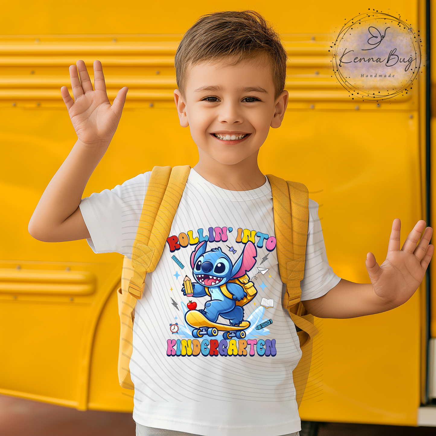 Rolling Into Kindergarten, Stitch, Back to School, Skateboard, DTF Transfer, Ready to Press, Shirt Transfer, Heat Transfer, Direct to film Transfer