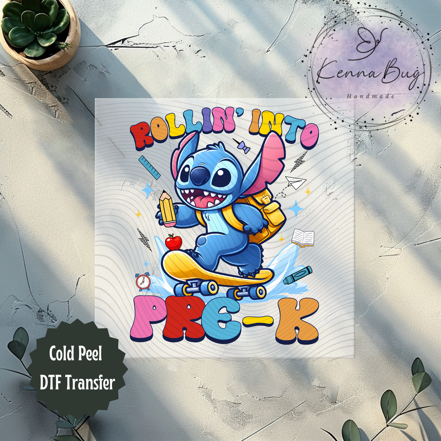 Rolling Into Pre-K, Stitch, Back to School, Skateboard, DTF Transfer, Ready to Press, Shirt Transfer, Heat Transfer, Direct to film Transfer